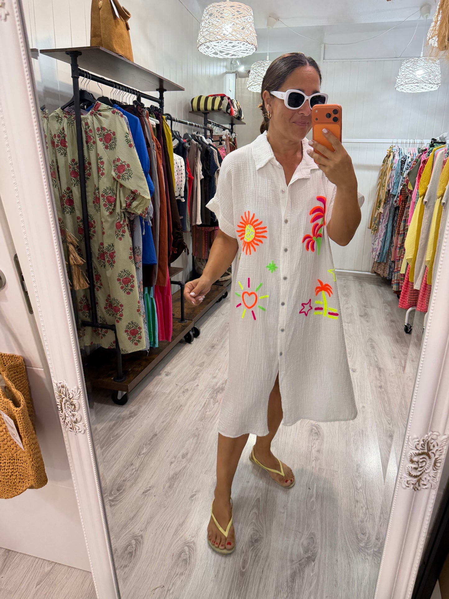Vestido Tropical fluor bambula blanco