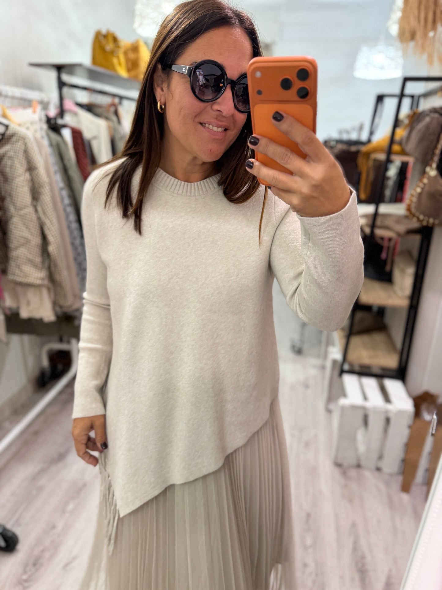 Vestido y jersei Tulle beige