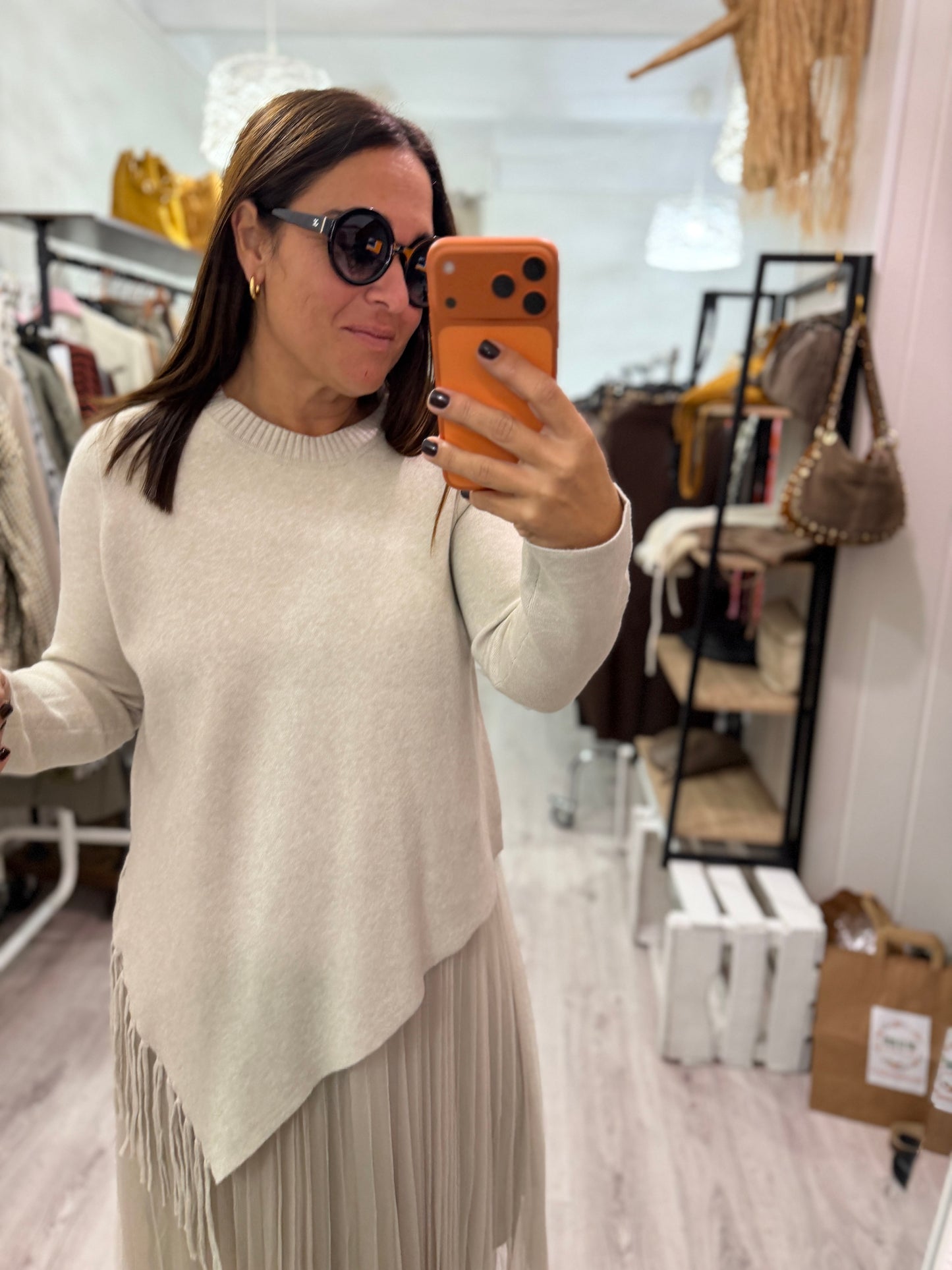 Vestido y jersei Tulle beige