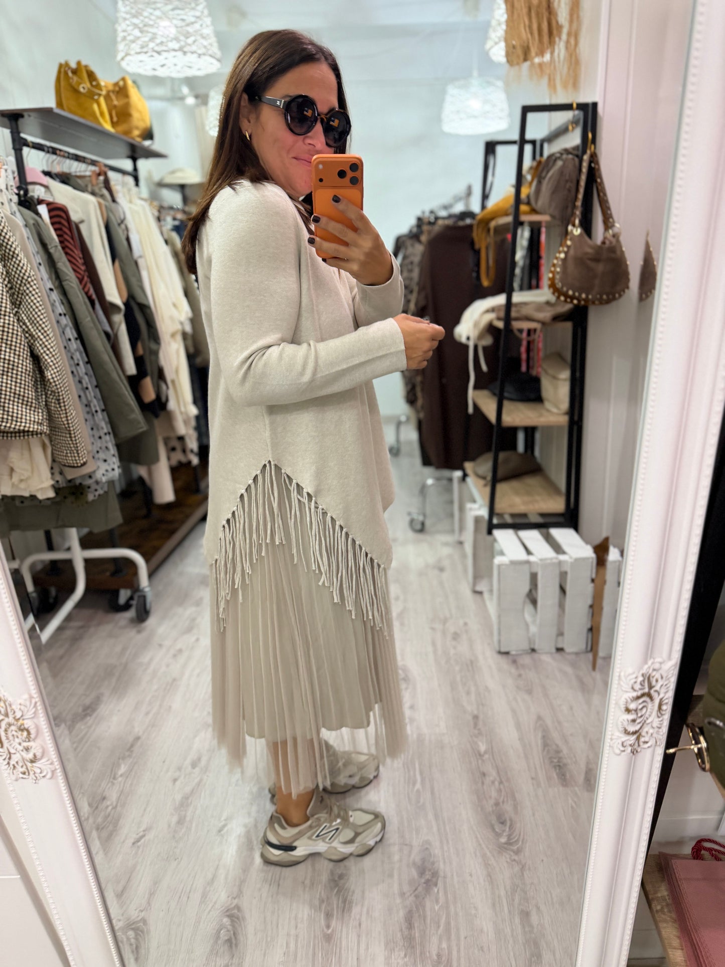 Vestido y jersei Tulle beige