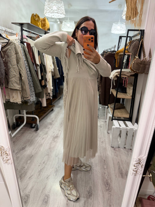 Vestido y jersei Tulle beige