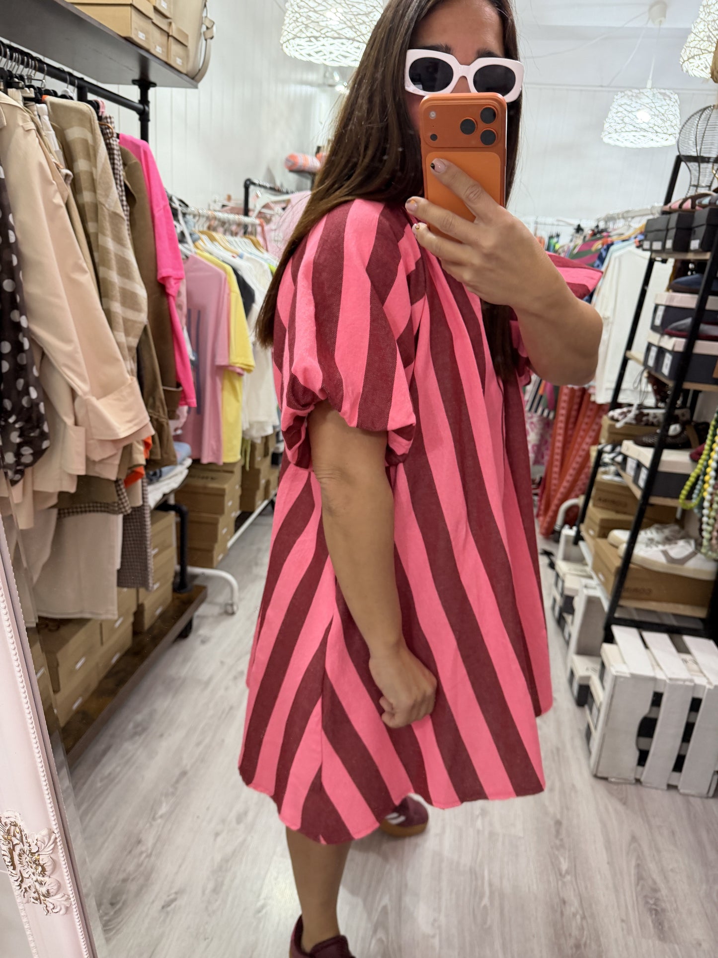 Vestido Cascais corto burdeos y fucsia