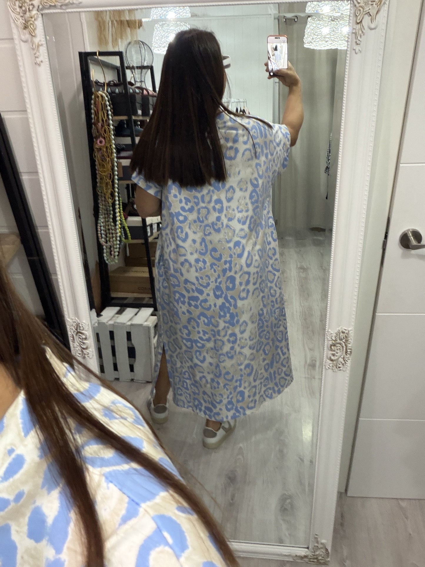 Vestido Animal print oversize azul cielo