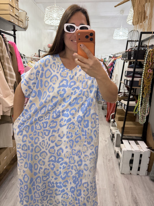 Vestido Animal print oversize azul cielo