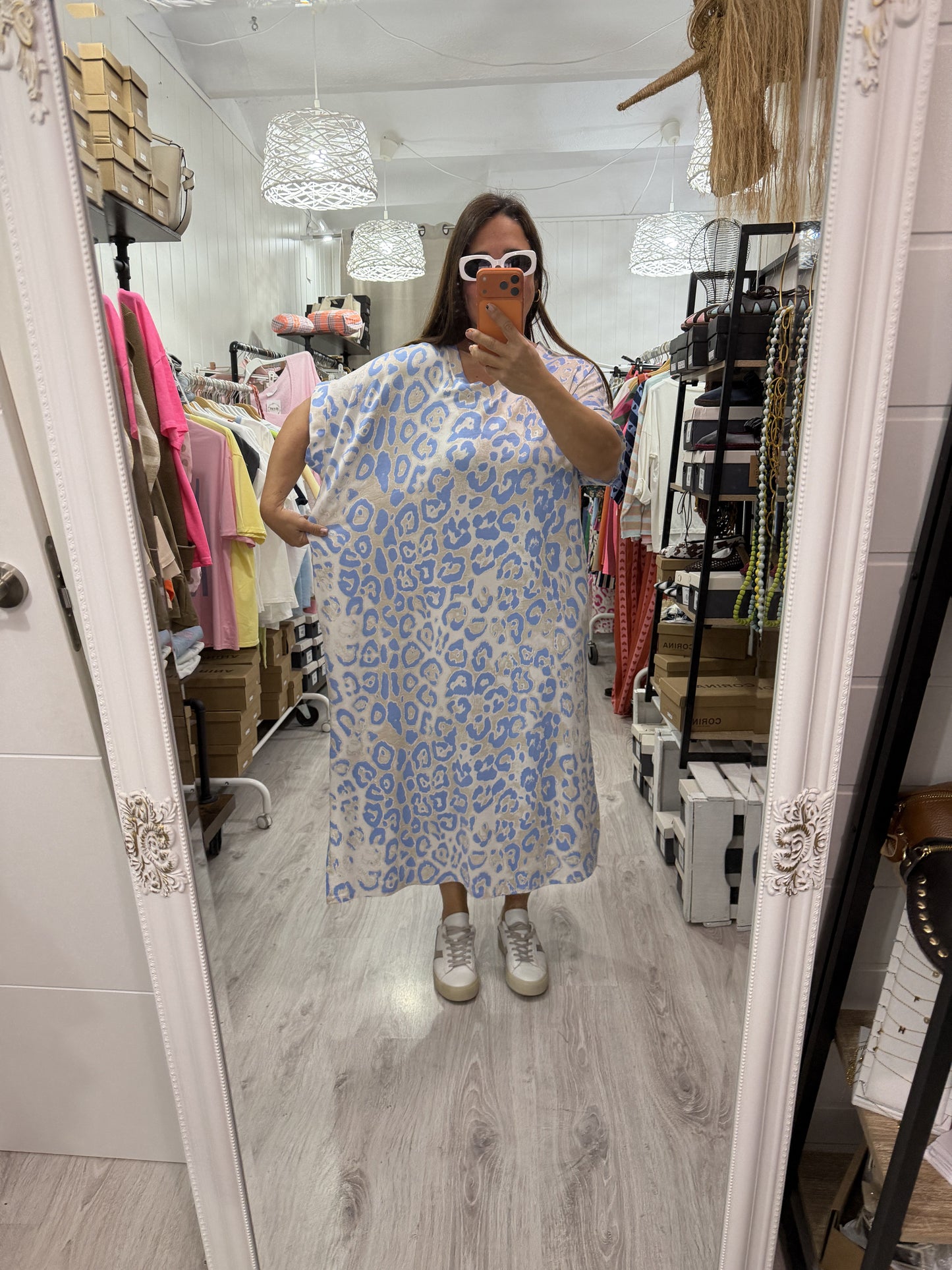 Vestido Animal print oversize azul cielo