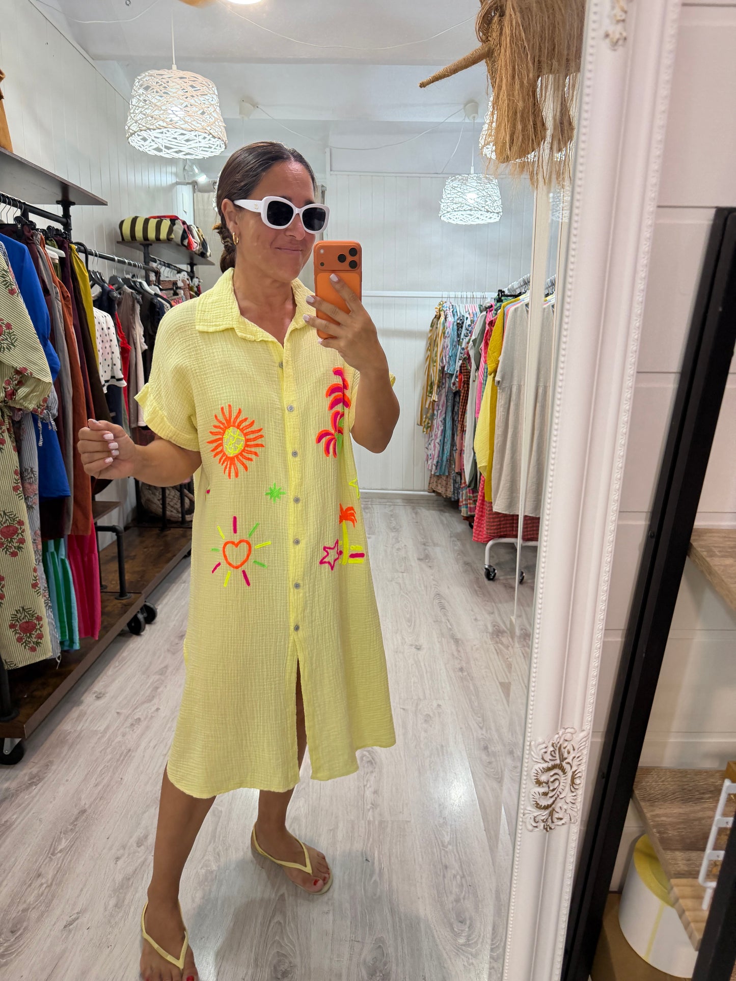 Vestido Tropical fluor bambula amarillo