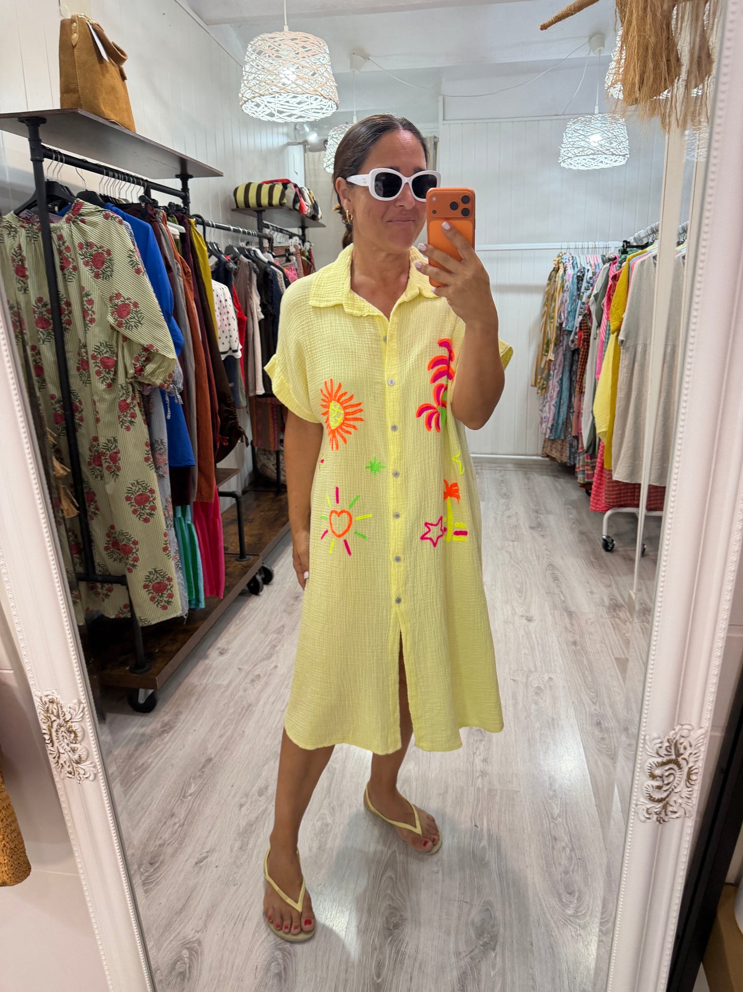 Vestido Tropical fluor bambula amarillo