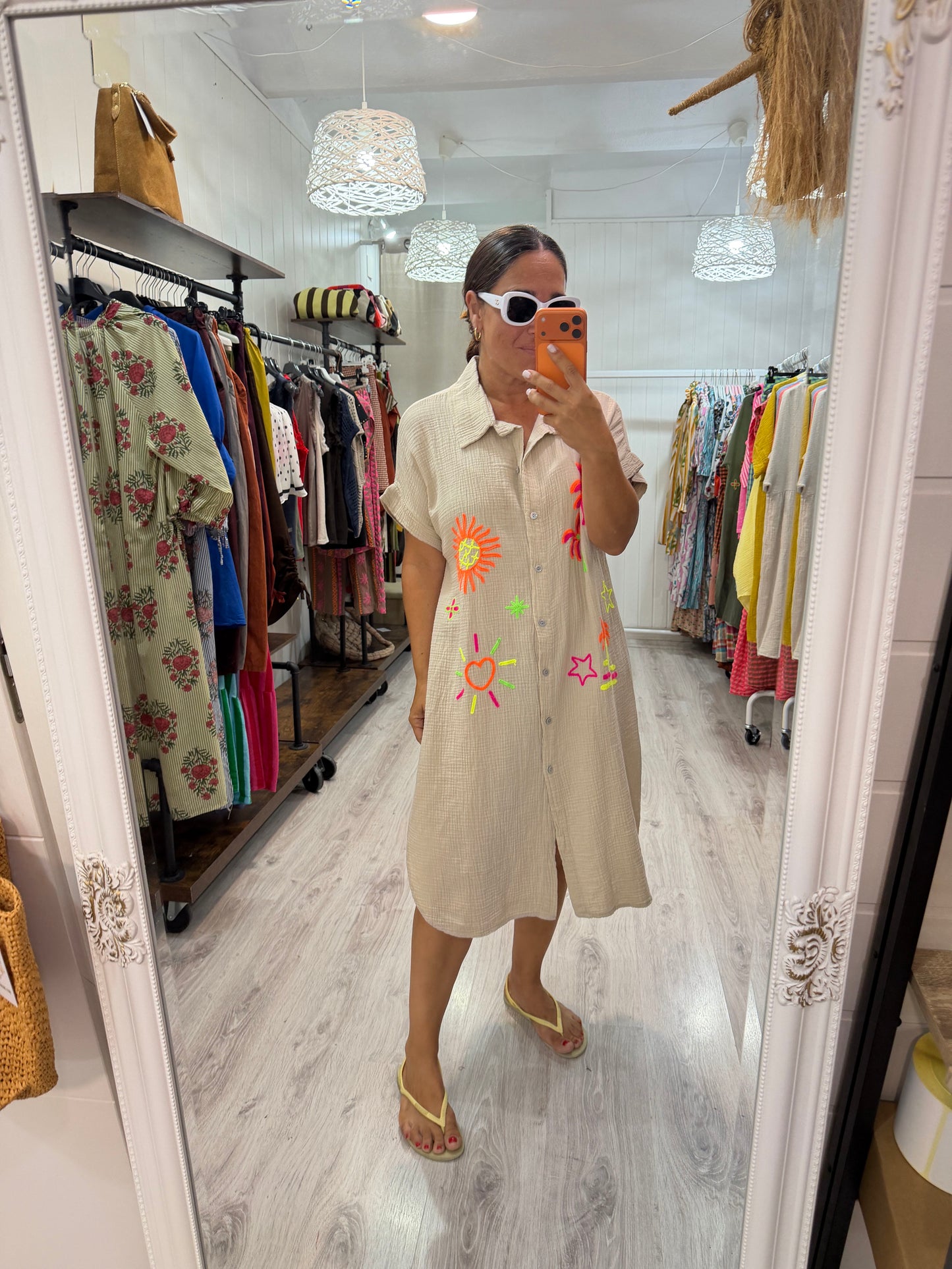 Vestido Tropical fluor bambula beige