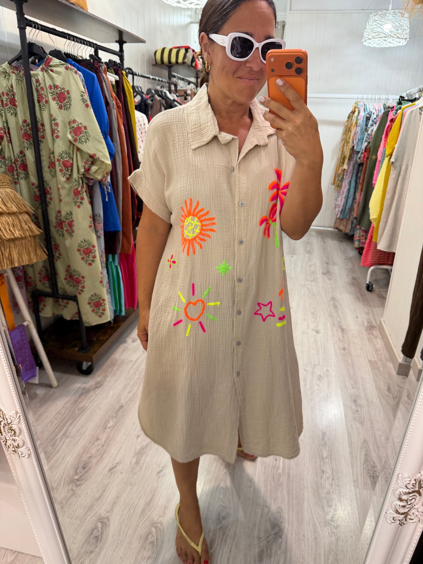 Vestido Tropical fluor bambula beige