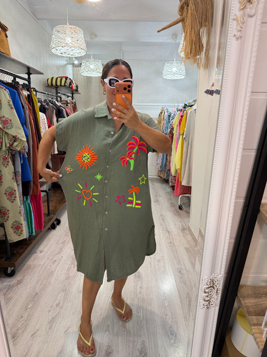 Vestido Tropical fluor bambula kaki