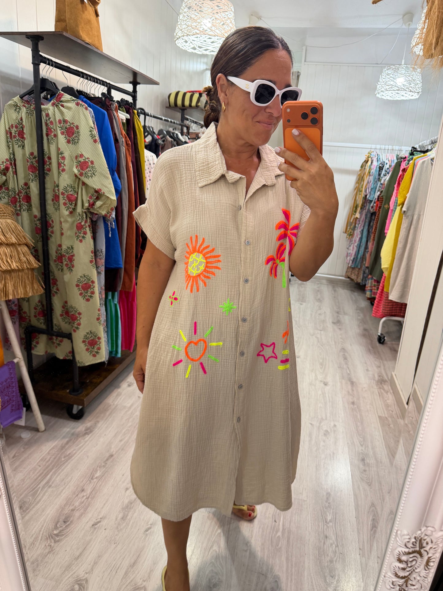 Vestido Tropical fluor bambula beige