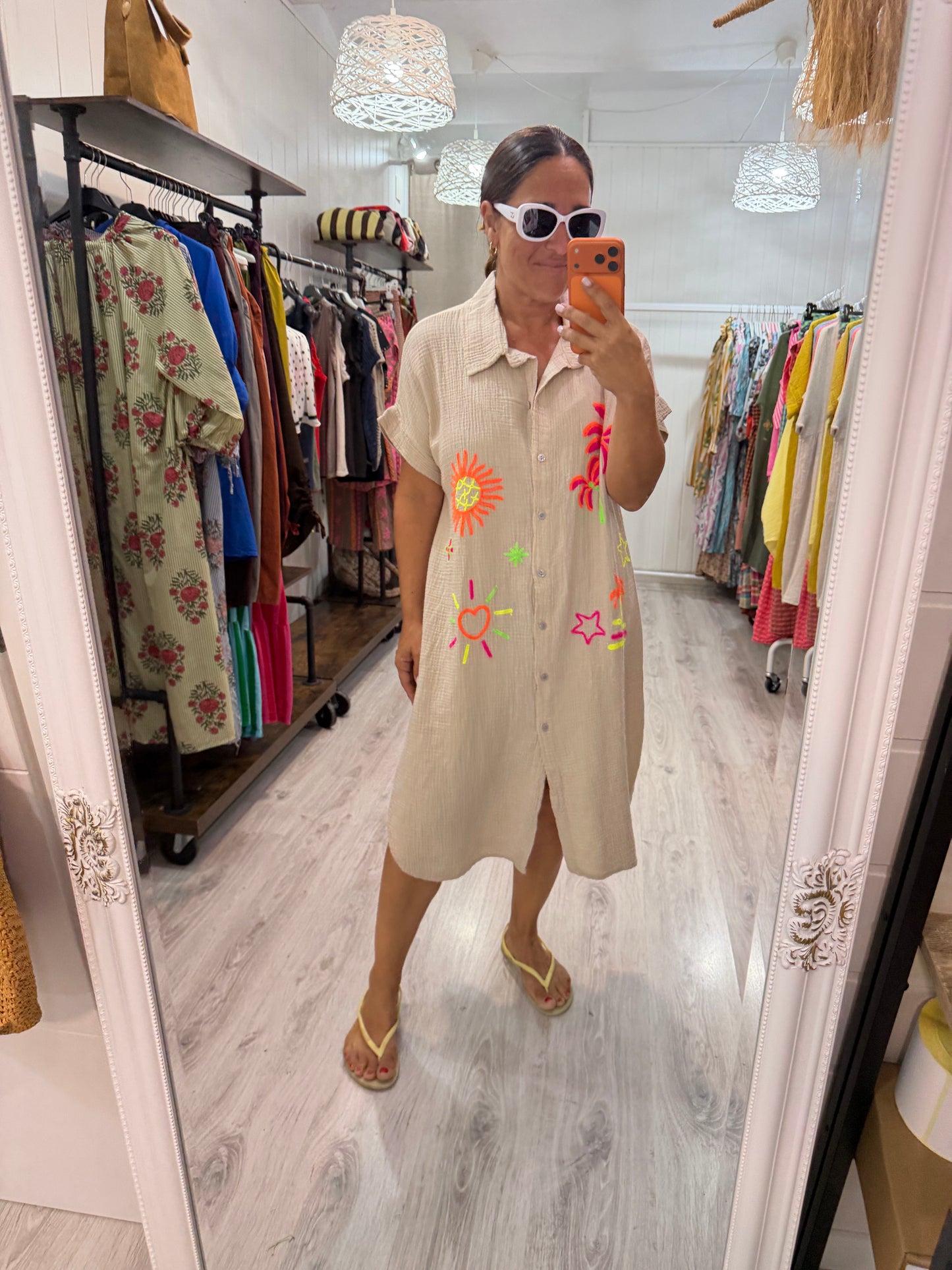 Vestido Tropical fluor bambula beige