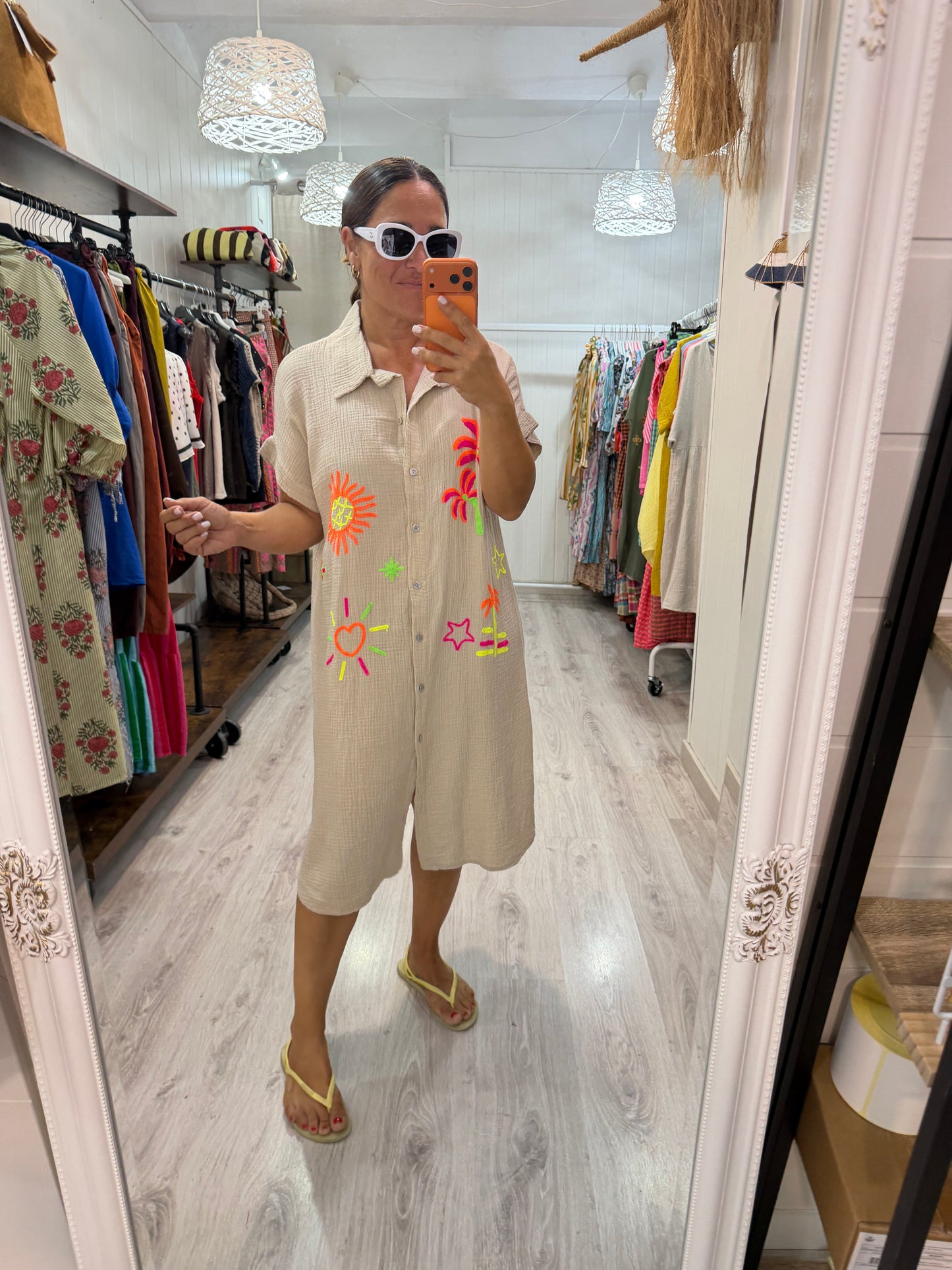 Vestido Tropical fluor bambula beige