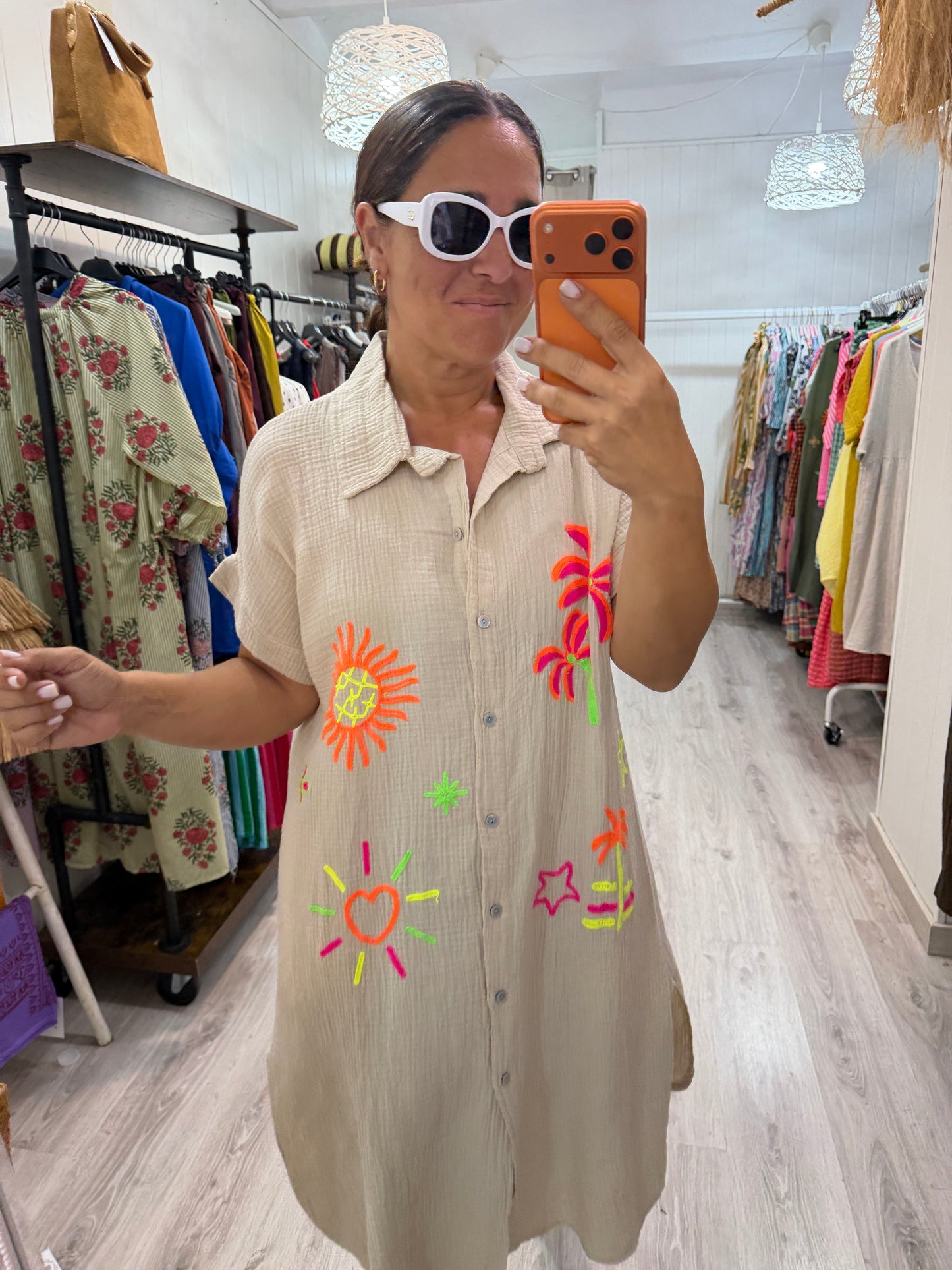 Vestido Tropical fluor bambula beige