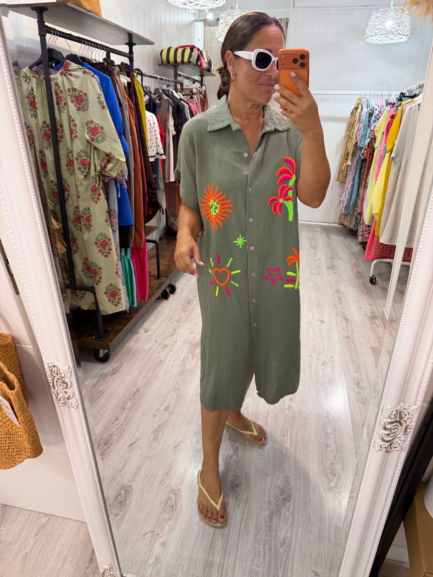 Vestido Tropical fluor bambula kaki