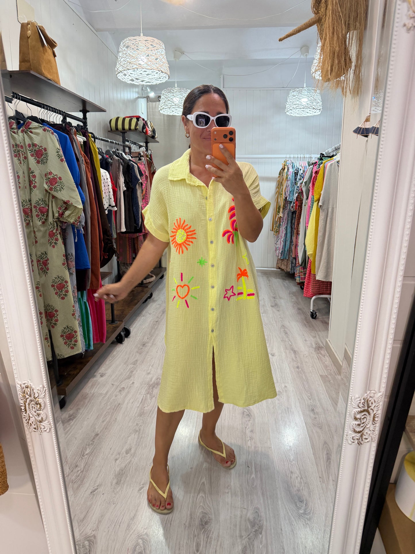 Vestido Tropical fluor bambula amarillo