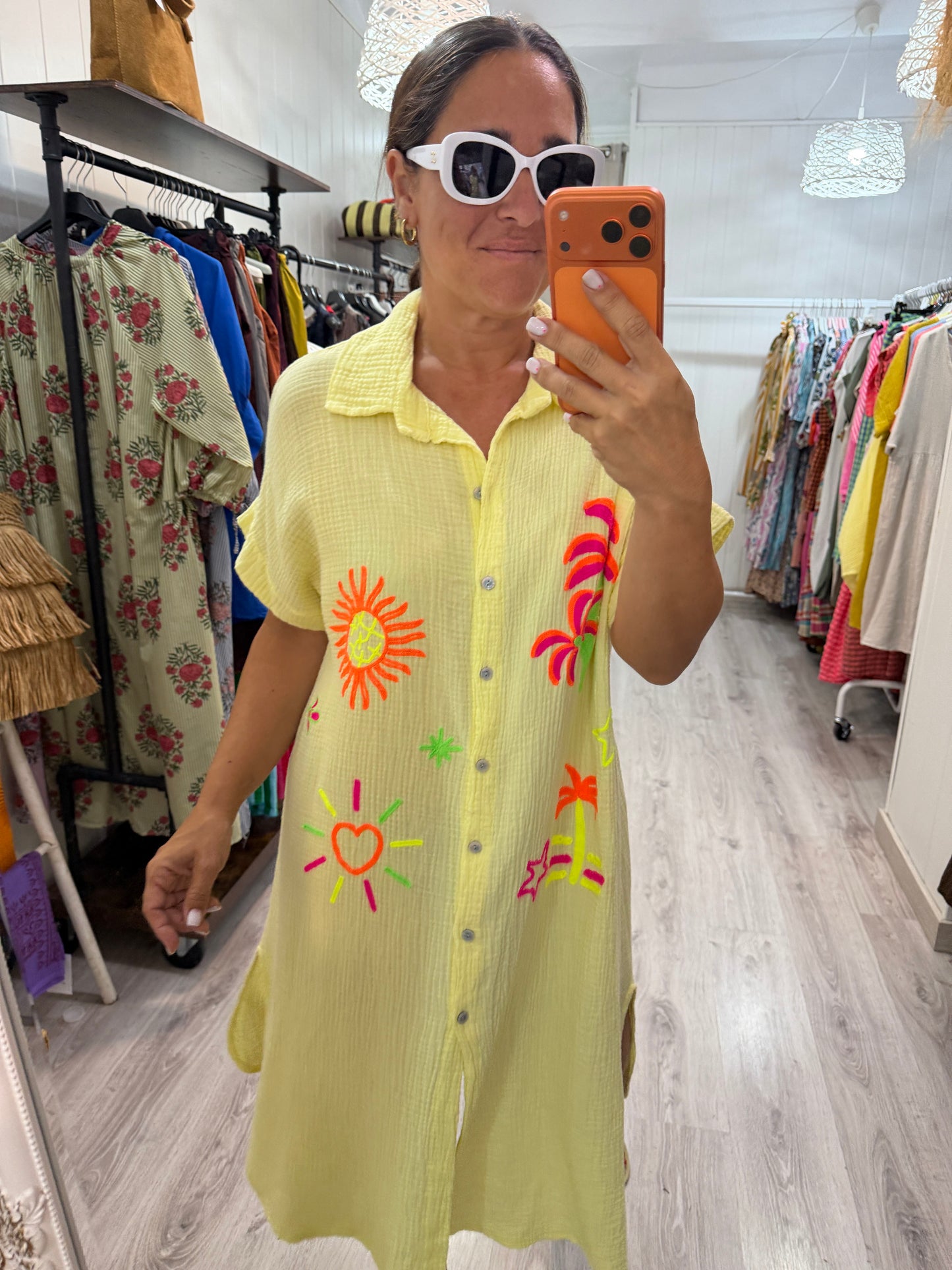 Vestido Tropical fluor bambula amarillo
