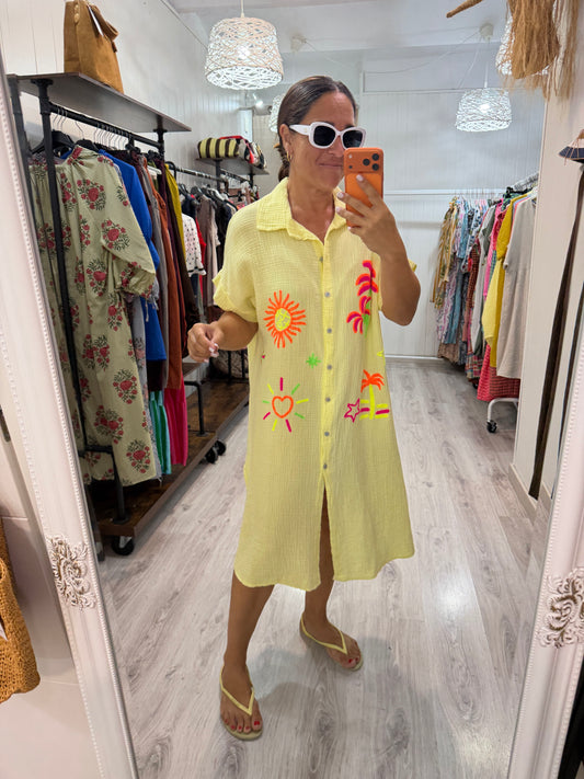 Vestido Tropical fluor bambula amarillo