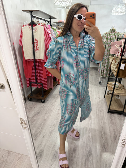 Vestido Sira largo · MIilrayas turquesa glicina