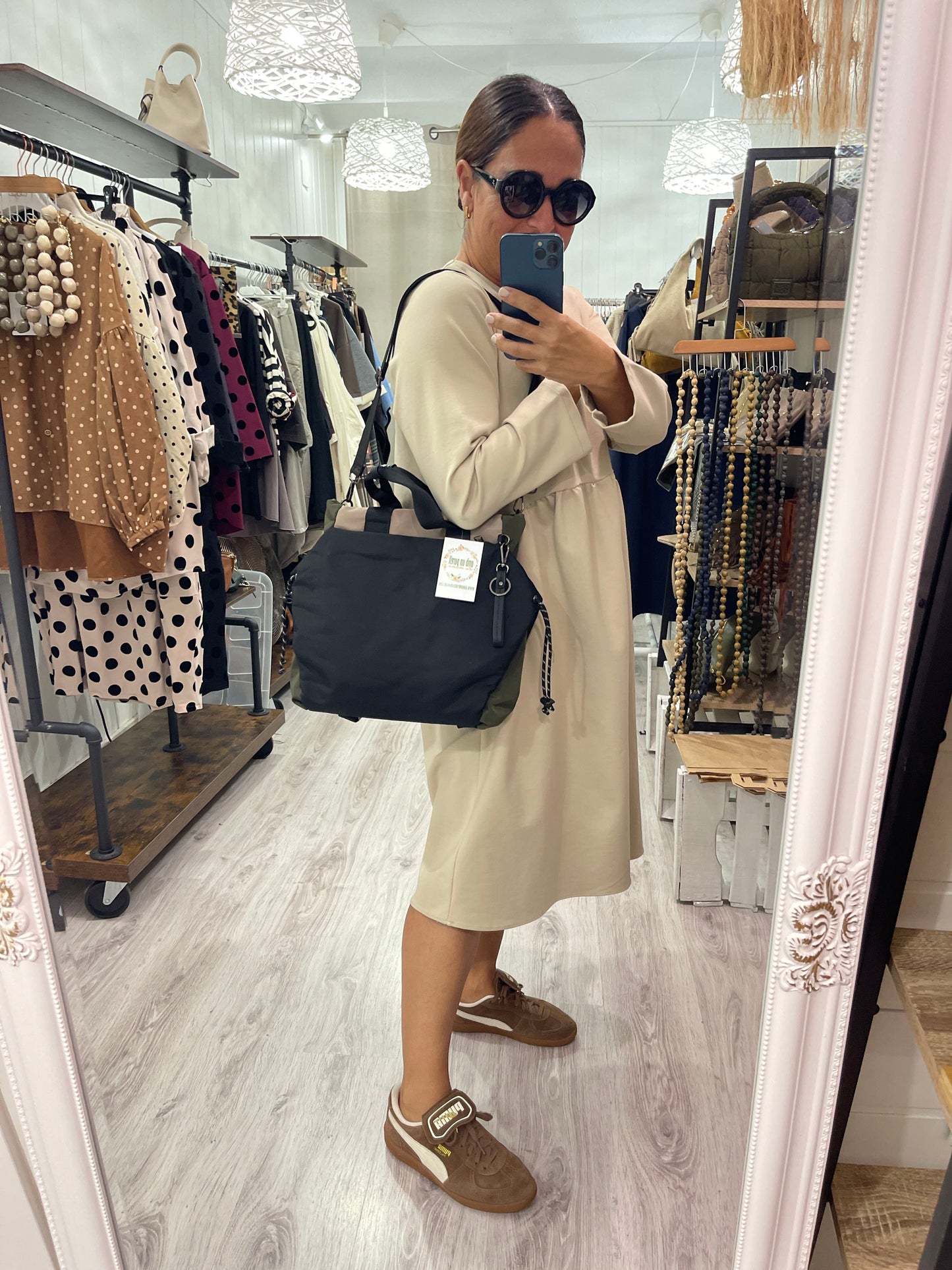 Bolso 3 en 1 kaki : de mano-mochila-bandolera