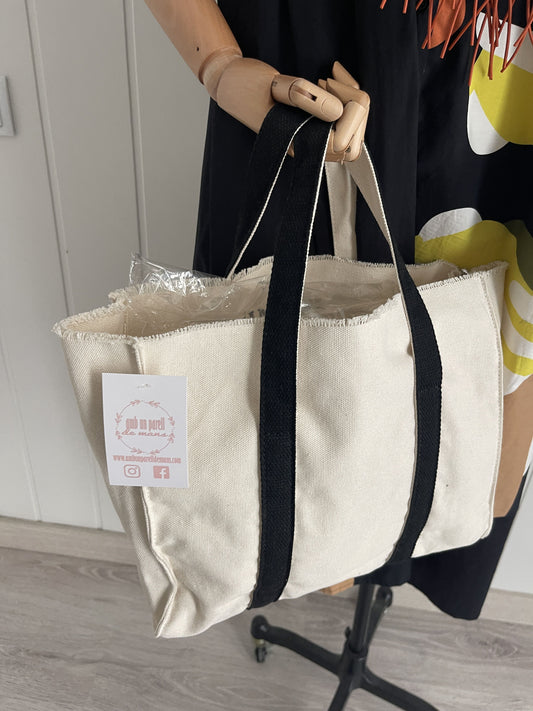 Bolso reversible estrella/liso marfil