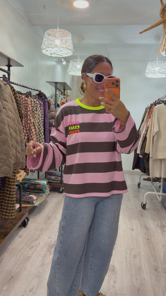 Sudadera Ciao Ciao rosa y chocolate
